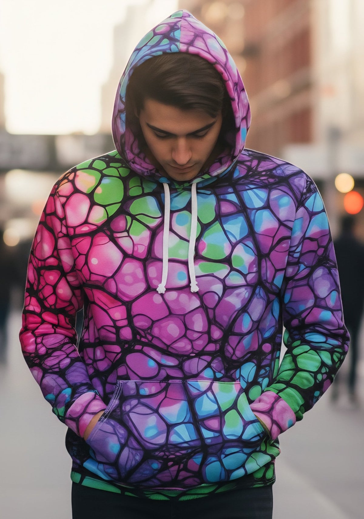 Plurrple AOP Pullover Hoodie – Bioluminescent Neural Web Streetwear | Aesthetic Rebellion