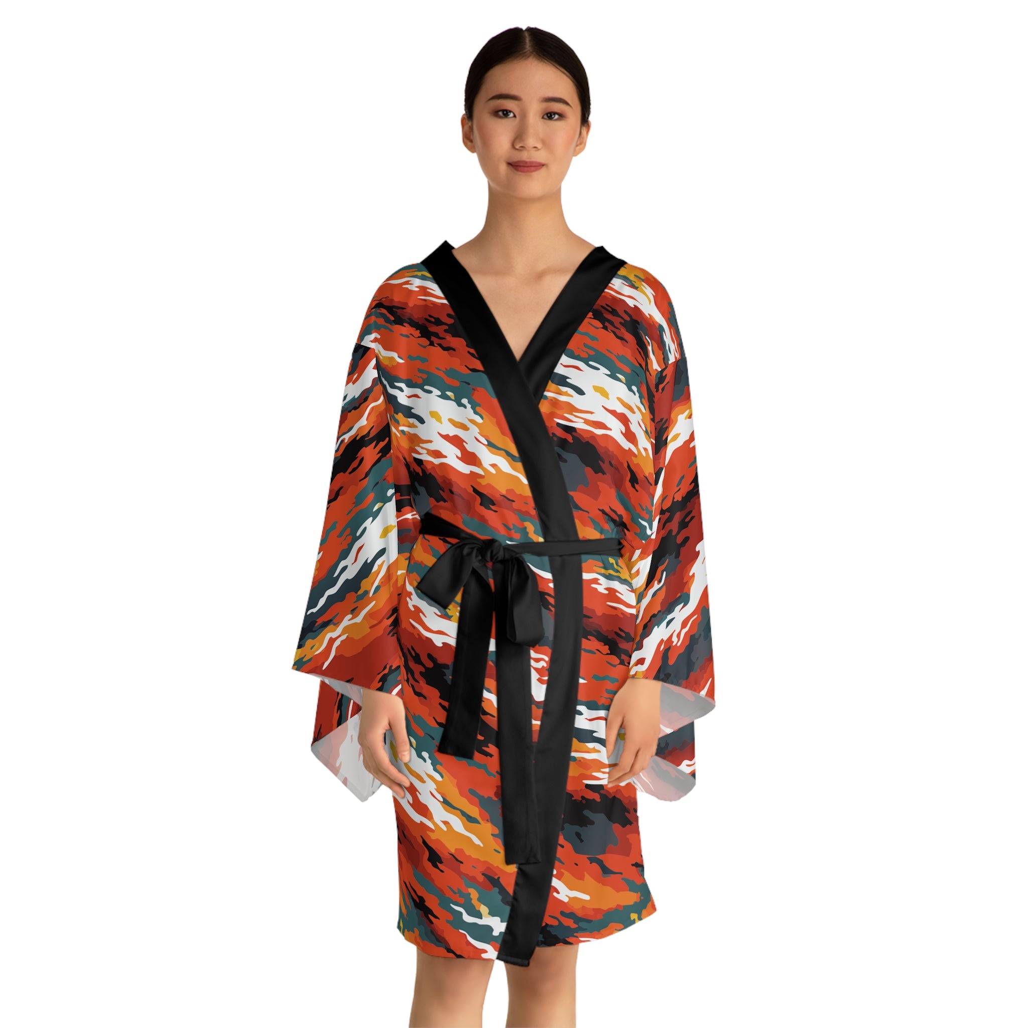 Long Sleeve AOP Kimono Robe for Maximalist Home Dressers — Bold All-Over Print Women's Duster Robe, Gallery Lounge Statement, Wearable Art Gift for Her