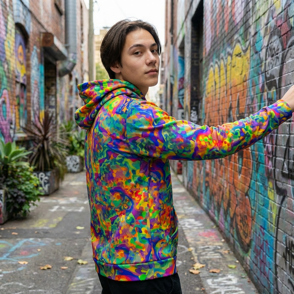 Chameleon Prism AOP Hoodie for Light-Chasing Streetwear Collectors — Iridescent Color-Shift Print, Custom Inner Hood Lining, Festival Gallery Night Rave, Unisex S–4XL