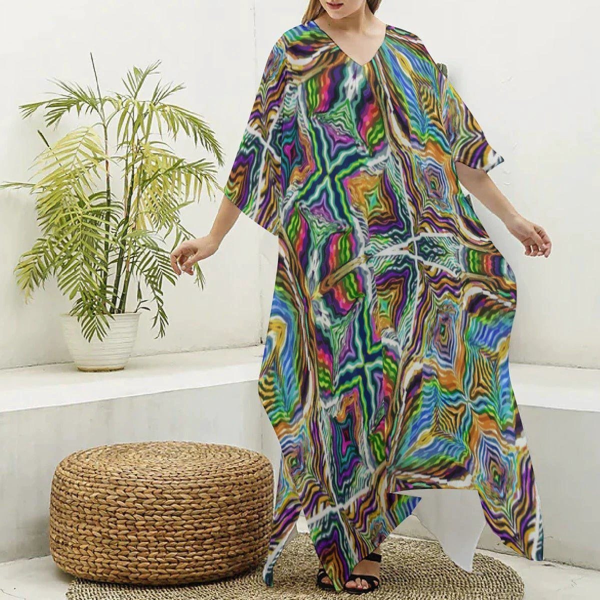 Sacred Geometry Silk Kaftan - Psychedelic Bohemian Goddess Robe for Wellness Retreats & Luxury Lounging by Aesthetic Rebellion