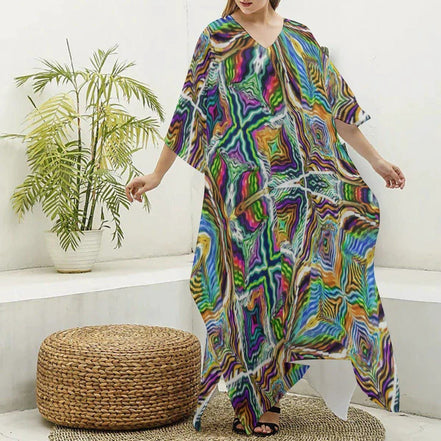Sacred Geometry Silk Kaftan - Psychedelic Bohemian Goddess Robe for Wellness Retreats & Luxury Lounging by Aesthetic Rebellion
