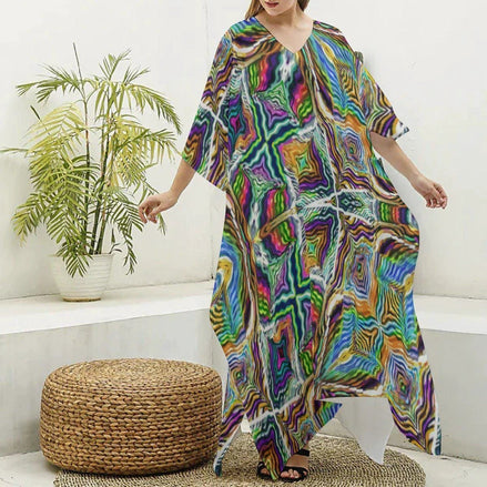 Sacred Geometry Silk Kaftan - Psychedelic Bohemian Goddess Robe for Wellness Retreats & Luxury Lounging by Aesthetic Rebellion