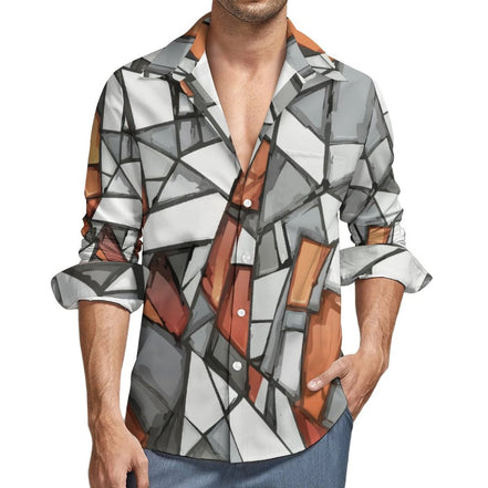 Faux Linen Men Long Sleeve Shirt with Pocket(All-Over Printing) by SALE_DESIGN-Personal Design