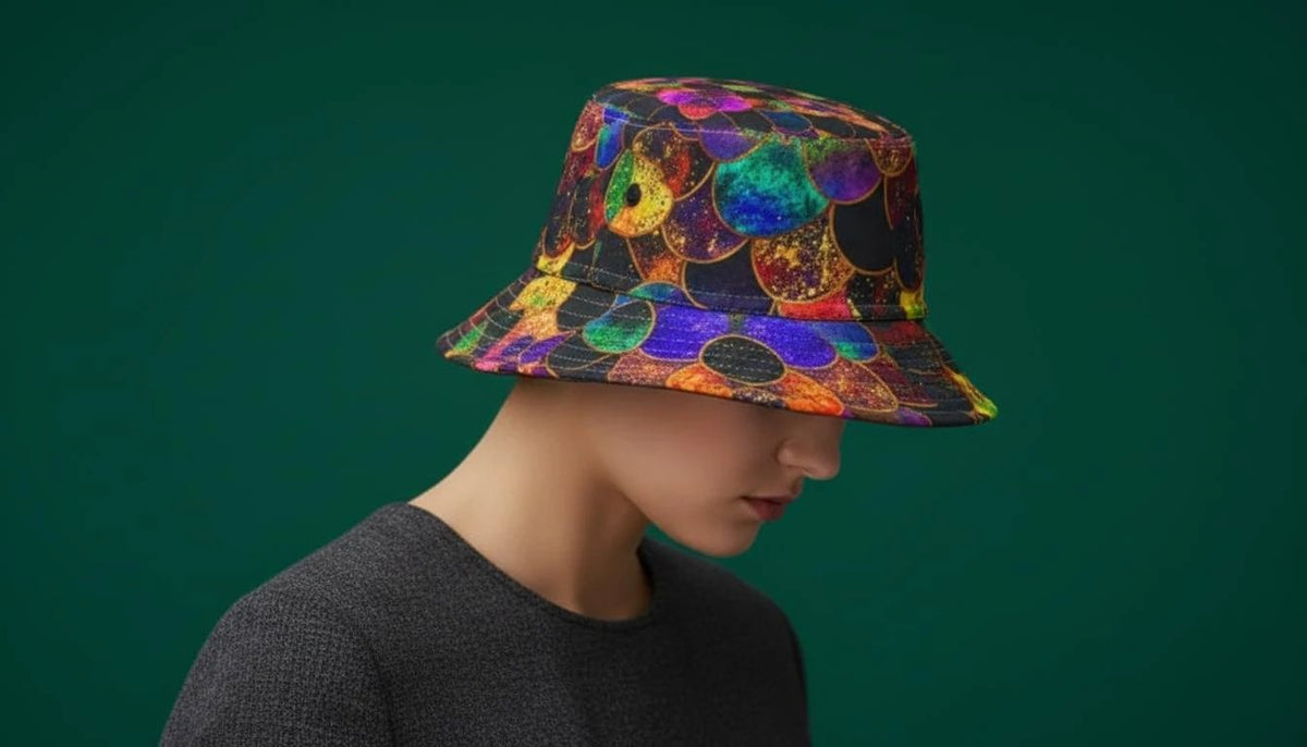 Maximalist Print Bucket Hat - Zany Stitch Detail, USA Made by Aesthetic Rebellion