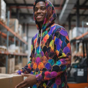 Rainbow Fish Primal Print Hoodie - Vibrant Aquatic Art Sweatshirt for Bold Streetwear by Aesthetic Rebellion