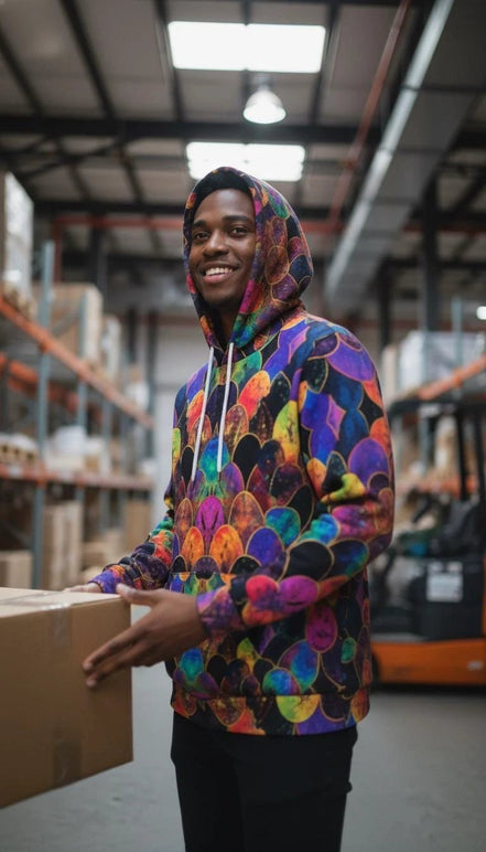 Rainbow Fish Primal Print Hoodie - Vibrant Aquatic Art Sweatshirt for Bold Streetwear by Aesthetic Rebellion