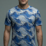 Modern Blue Geometric Wave T-Shirt Inspired by Seigaiha Art - Aesthetic Rebellion