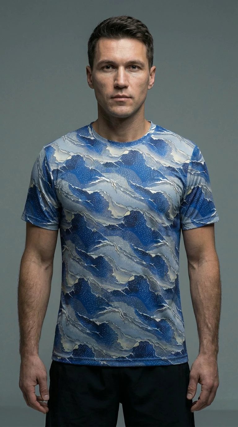 Modern Blue Geometric Wave T-Shirt Inspired by Seigaiha Art - Aesthetic Rebellion