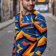 Men's Lightning Henley Shirt – Maximalist Cyberpunk Streetwear by Aesthetic Rebellion