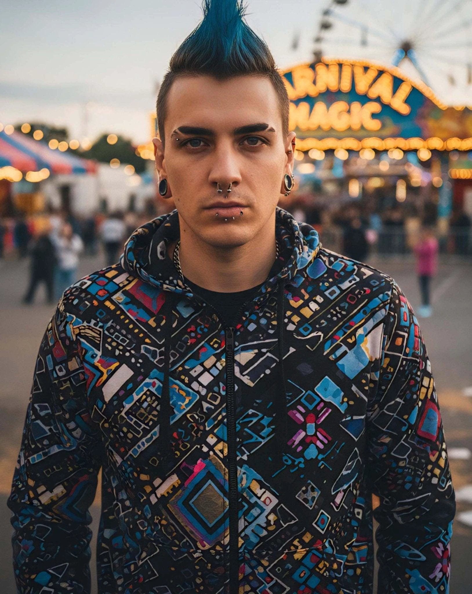 Abstract Print Cotton Half-Zip Sweatshirt – Stand-Up Collar by Aesthetic Rebellion