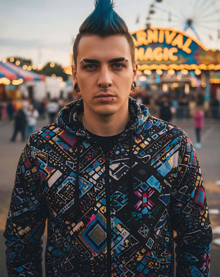 Abstract Print Cotton Half-Zip Sweatshirt – Stand-Up Collar by Aesthetic Rebellion