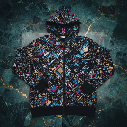 Abstract Print Cotton Half-Zip Sweatshirt | Stand-Up Collar Maximalist Pullover for Bold Creatives