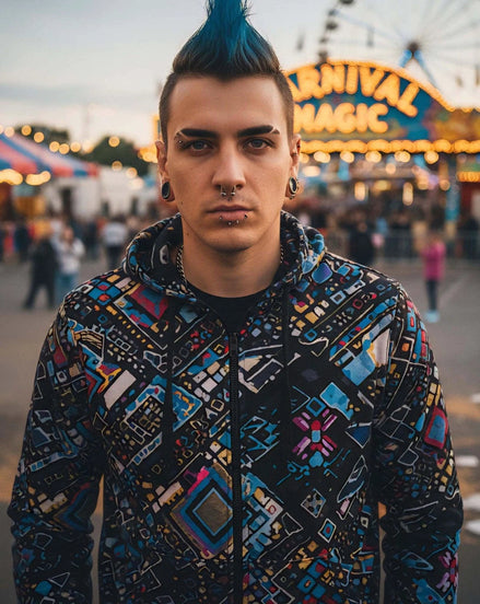 Abstract Print Cotton Half-Zip Sweatshirt – Stand-Up Collar by Aesthetic Rebellion