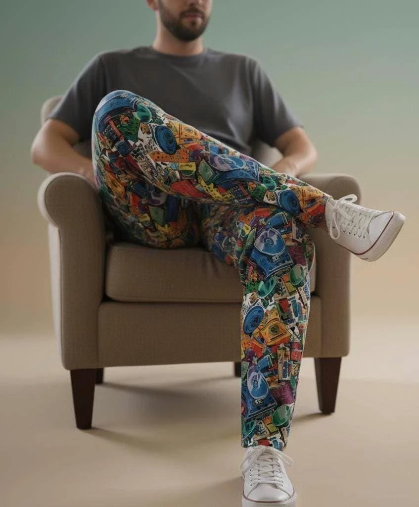 90s Mixtape Pajama Pants - Retro Music Lover Lounge Wear by Aesthetic Rebellion