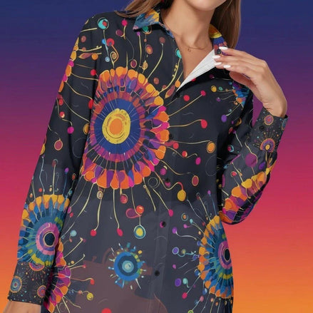 Artisan Cotton Button-Down Shirt - Vibrant All-Over Print Comfort Top for Designer Lounging by Aesthetic Rebellion