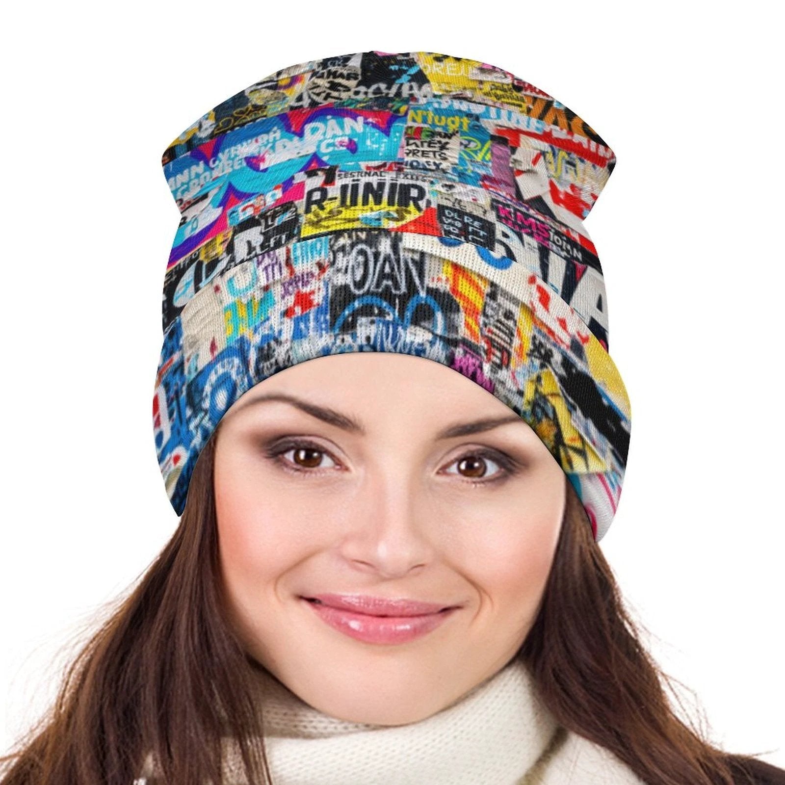 Street Swag All-Over Print Knit Beanie | Bold Abstract Art Streetwear Hat by Aesthetic Rebellion
