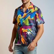 Trippy Tropics Vaporwave Hawaiian Shirt - Vibrational Vector AOP Button-Up for Cyber-Vacation & Festivals by Aesthetic Rebellion