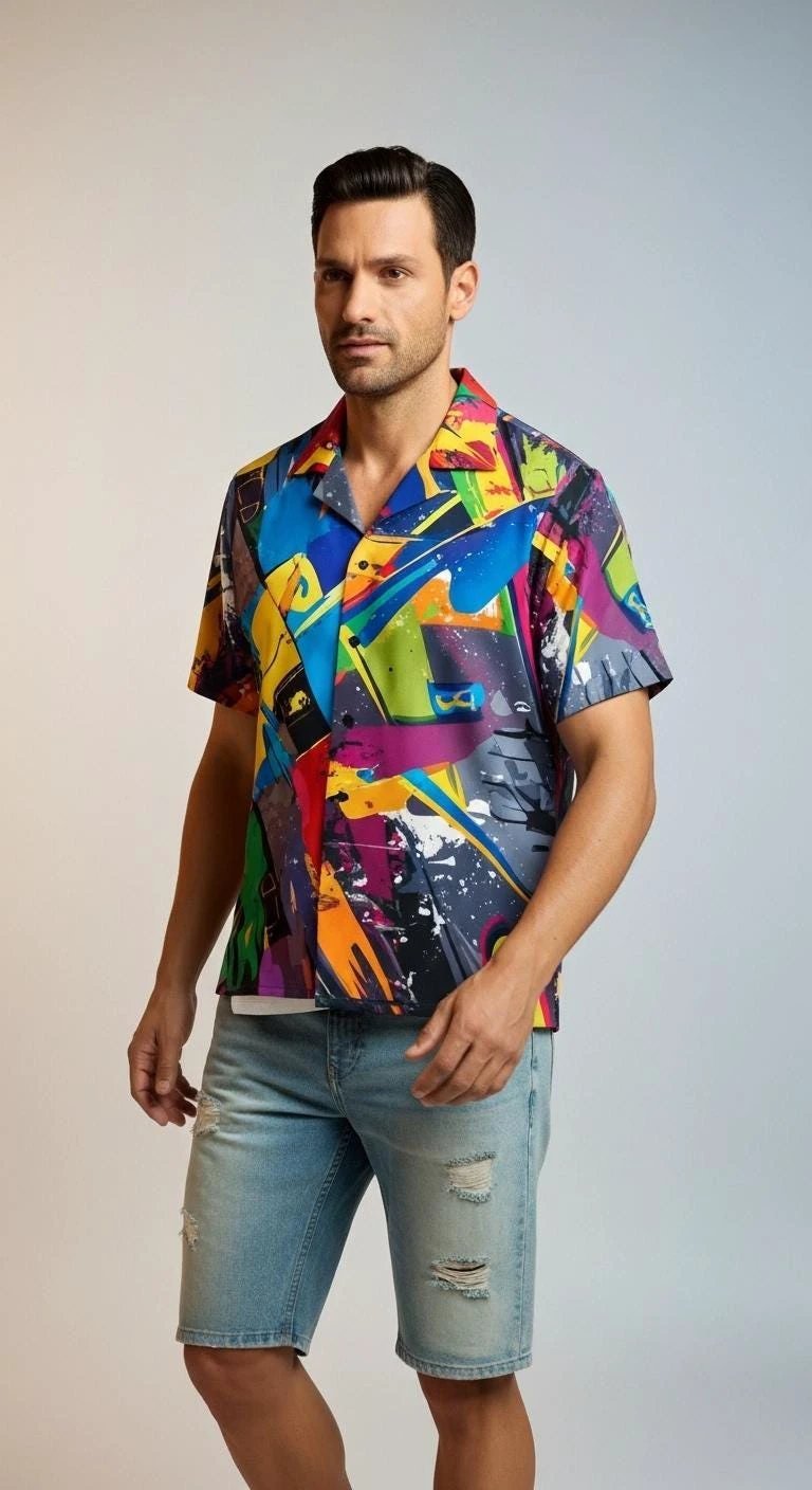 Trippy Tropics Vaporwave Hawaiian Shirt - Vibrational Vector AOP Button-Up for Cyber-Vacation & Festivals by Aesthetic Rebellion