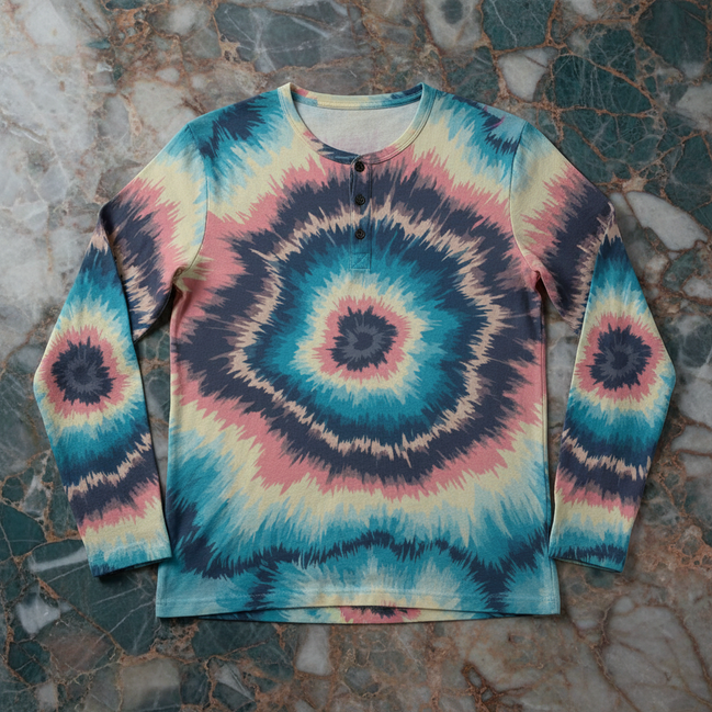 Cyber-Marble Liquid Glitch Henley for Cyberpunk Streetwear Collectors — Deep Swirl AOP Long Sleeve, 280gsm Polyester-Spandex, Glitchcore Fashion Statement, S–6XL