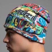 Liquid Glitch Beanie – Maximalist Graffiti Streetwear Hat by PEAPRINT
