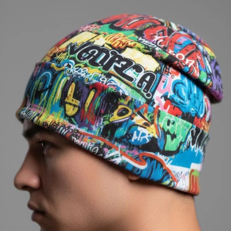 Liquid Glitch Beanie – Maximalist Graffiti Streetwear Hat by PEAPRINT