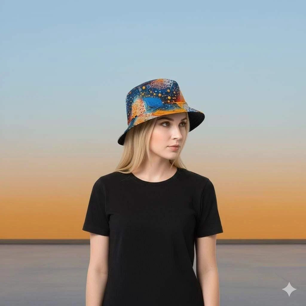 Cosmic Dot Painting Galaxy Bucket Hat - Vibrant Space Pattern Sun Hat for Astronomy Lovers by Aesthetic Rebellion