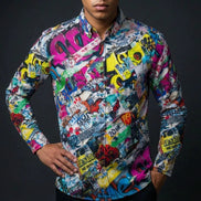 Graffiti Print Cotton Poplin Shirt - Antibacterial Designer Workwear for Creative Directors & Urban Stylists by Aesthetic Rebellion