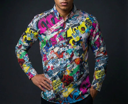 Graffiti Print Cotton Poplin Shirt - Antibacterial Designer Workwear for Creative Directors & Urban Stylists by Aesthetic Rebellion