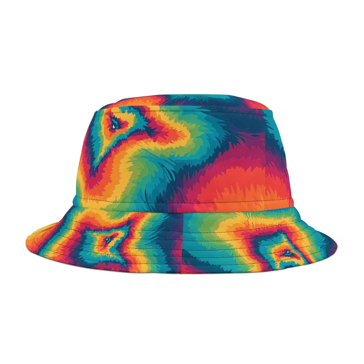 Psychedelic Summer Sun Bucket Hat - Bold Rainbow Geometric Headwear for Beach & Festivals by Aesthetic Rebellion