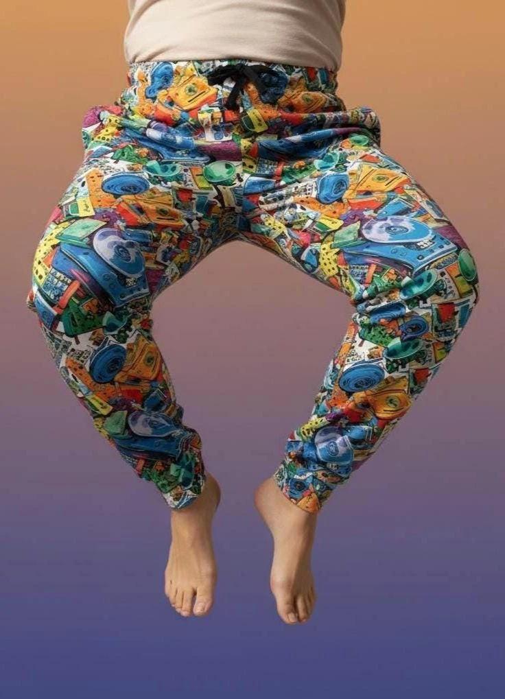 90s Mixtape Pajama Pants - Retro Music Lover Lounge Wear by Aesthetic Rebellion