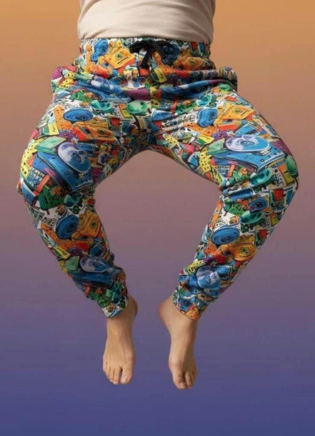 90s Mixtape Pajama Pants - Retro Music Lover Lounge Wear by Aesthetic Rebellion