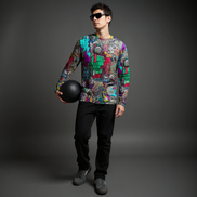 Aerosol Alchemists Long Sleeve for Urban Graffiti Heads — Neon Spray Can Creature AOP, 190g Heavyweight Cotton Streetwear, Festival Art Tee, Psychedelic Graffiti Statement, Unisex