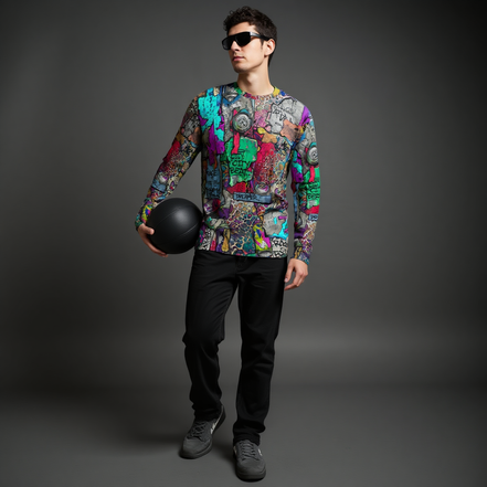 Aerosol Alchemists Long Sleeve for Urban Graffiti Heads — Neon Spray Can Creature AOP, 190g Heavyweight Cotton Streetwear, Festival Art Tee, Psychedelic Graffiti Statement, Unisex