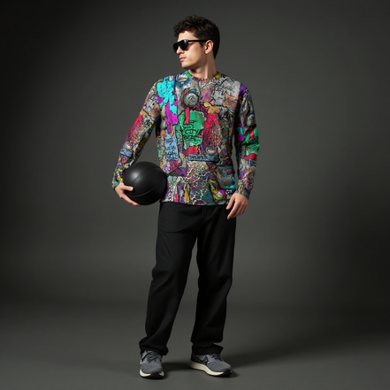 Aerosol Alchemists Long Sleeve for Urban Graffiti Heads — Neon Spray Can Creature AOP, 190g Heavyweight Cotton Streetwear, Festival Art Tee, Psychedelic Graffiti Statement, Unisex