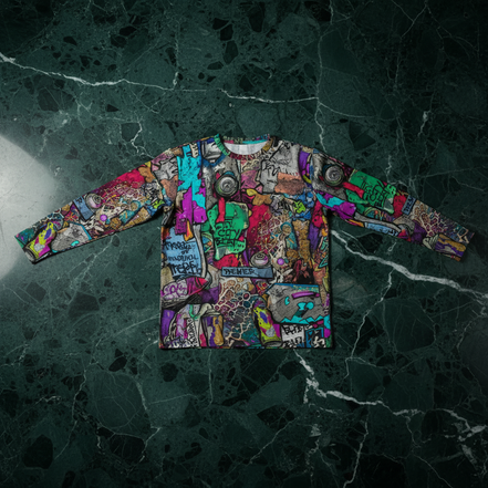 Aerosol Alchemists Long Sleeve for Urban Graffiti Heads — Neon Spray Can Creature AOP, 190g Heavyweight Cotton Streetwear, Festival Art Tee, Psychedelic Graffiti Statement, Unisex