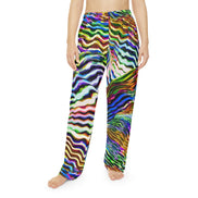Wavy Stripe Pajama Pants for Vibrant Sleepwear Collectors — Jewel-Tone AOP Brushed Polyester, Elastic Waist Cozy Lounge, Women's Assembled in USA, Bold Lazy Day Bottoms