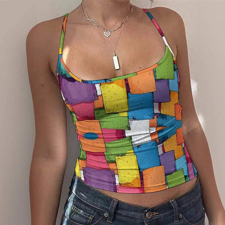 Geometric Color Block Tank Top - Modern Spaghetti Strap Vest by Aesthetic Rebellion