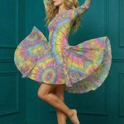 Tie-Dye Cotton Midi Dress - Radial Pastel Long Sleeve Boho Gown by Aesthetic Rebellion