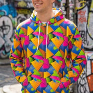 Vibrant Geometric Triangle Print Hoodie - Bold Maximalist Streetwear Pullover for Rave Style by Aesthetic Rebellion