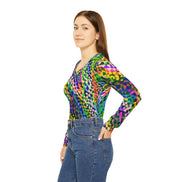 Vibrant AOP Long Sleeve V-Neck for Glow-Up Self-Expressers — Women's Bold Print Tee, Confidence-Led Statement Top, Everyday Maximalist Shirt, Assembled in USA, S–2XL