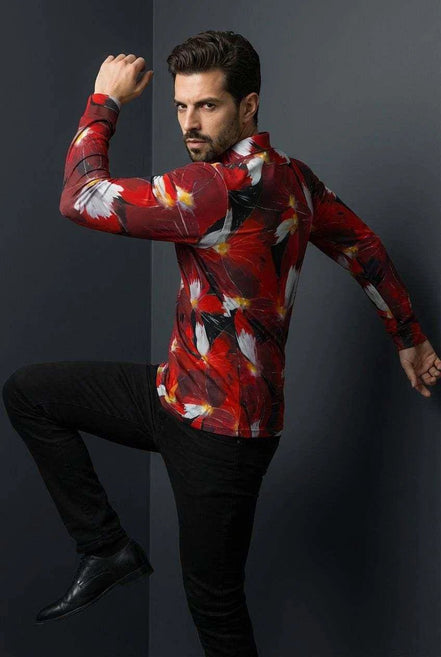Artsy Floral Men’s Long Sleeve Polo - Polished Maximalist Workwear for Hospitality & Wine Ambassadors by Aesthetic Rebellion