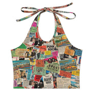 Halter Tie Crop Top for Summer Self-Expressers — Bold AOP 180gsm Milk-Silk Adjustable Vest, Festival Beach Rooftop Statement, Women's Maximalist Crop, Wearable Art Top