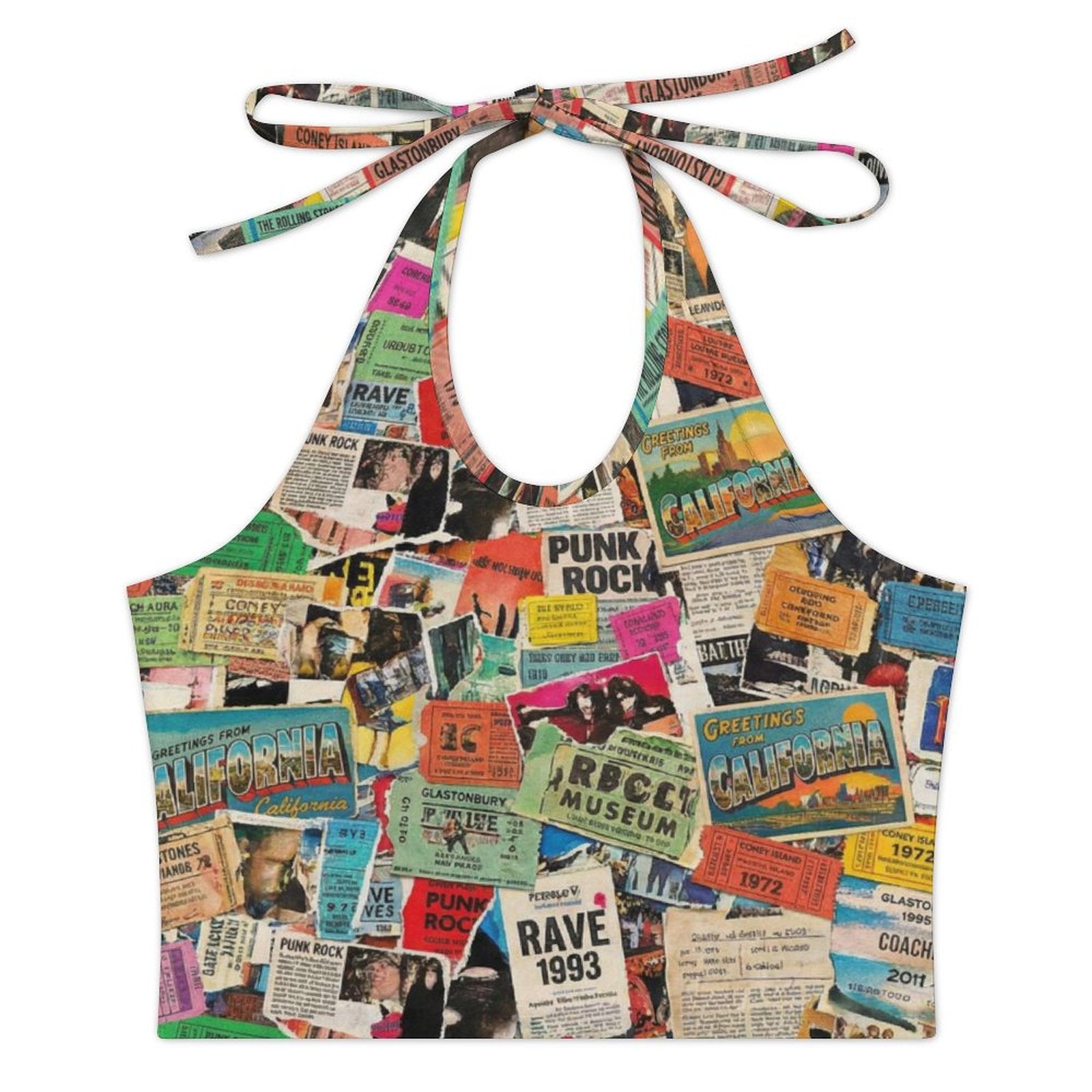 Halter Tie Crop Top for Summer Self-Expressers — Bold AOP 180gsm Milk-Silk Adjustable Vest, Festival Beach Rooftop Statement, Women's Maximalist Crop, Wearable Art Top