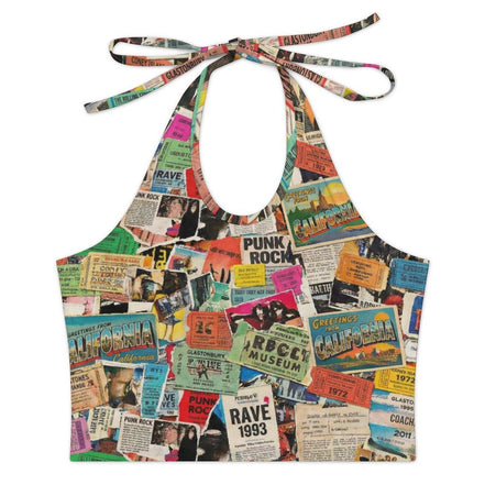 Halter Tie Crop Top for Summer Self-Expressers — Bold AOP 180gsm Milk-Silk Adjustable Vest, Festival Beach Rooftop Statement, Women's Maximalist Crop, Wearable Art Top