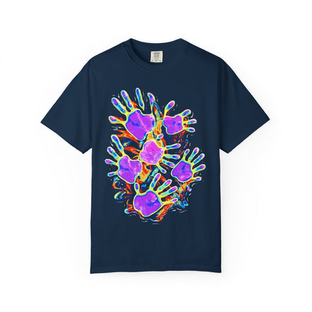 Dyles Mavis Handprint Psychedelic Neon T-Shirt for Bold Streetwear Collectors — Premium Heavyweight Cotton Original Art, Oversized Statement Tee, Unisex