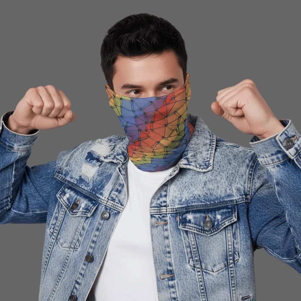 Trippy Vibrational Neck Gaiter - Psychedelic Dust Mask for Burning Man, Snowboarding & Festival Protection by Aesthetic Rebellion