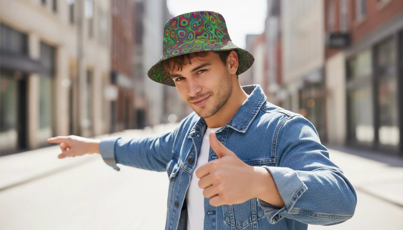 Alligator Bites Neon Geometric Bucket Hat - Edgy Psychedelic Rave Hat for Dubstep & Alt-Fashion by Aesthetic Rebellion