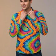 Vibrant Rainbow Psychedelic Tie Dye Button Up Shirt – Groovy Neon Swirl Casual Long Sleeve - Aesthetic Rebellion