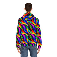 Vibrant Abstract AOP Full-Zip Hoodie – Gold Zipper, Black & White