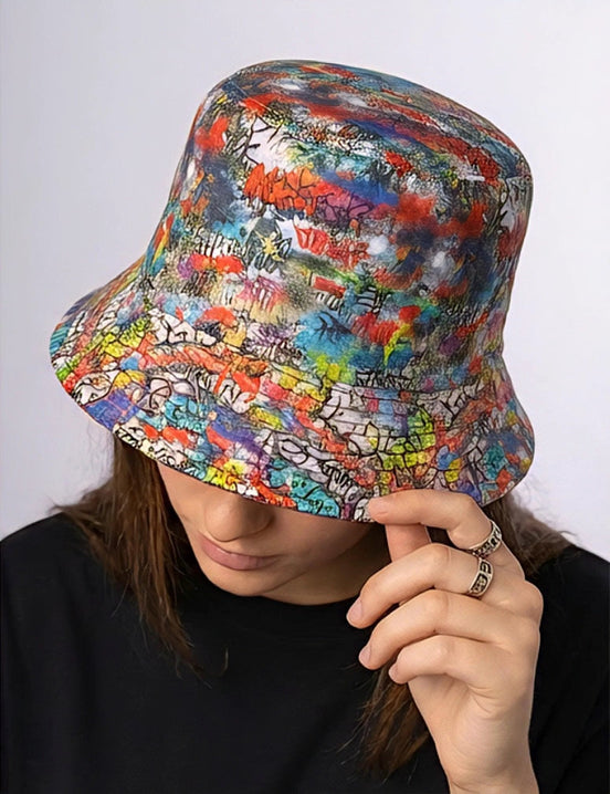 Graffiti Print Bucket Hat – Urban Festival Fashion by Aesthetic Rebellion